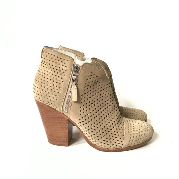 Rag & Bone Margot Perforated Boots Booties Womens 38 8 Tan Beige Suede Dual Zip - Picture 1 of 10